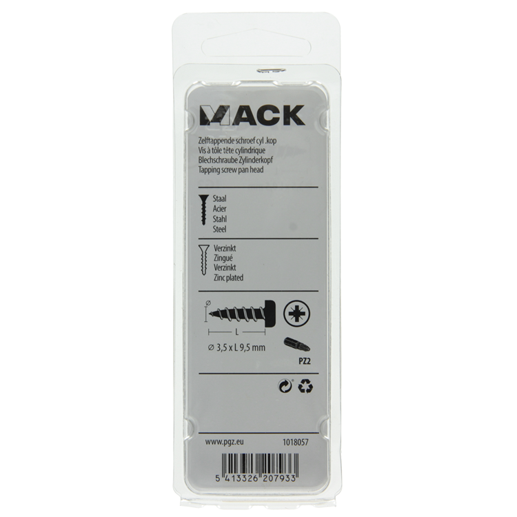 Mack 1018057 - vis autotaraudeuse à tête cylindrique galvanisée. 82 pièces 3,5 x 9,5 mm | 10 pièces
