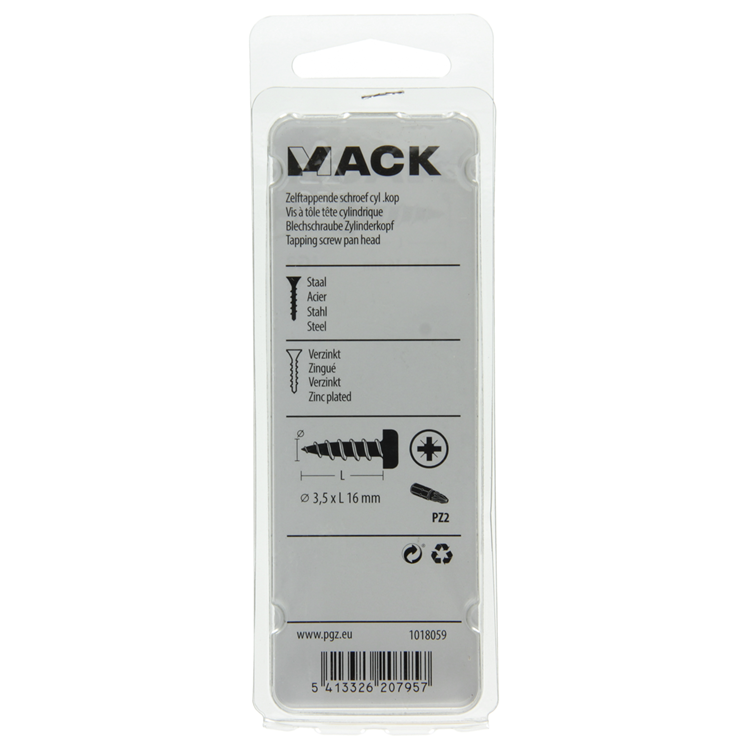 Mack 1018059 - vis autotaraudeuse à tête cylindrique galvanisée. 74 pièces 3,5 x 16 mm | 10 pièces