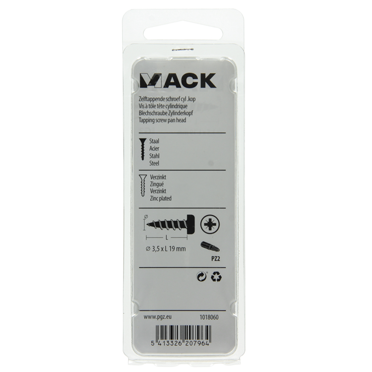 Mack 1018060 - culasse à vis autotaraudeuse galv. 70 pièces 3,5 x 19 mm | 5 pièces