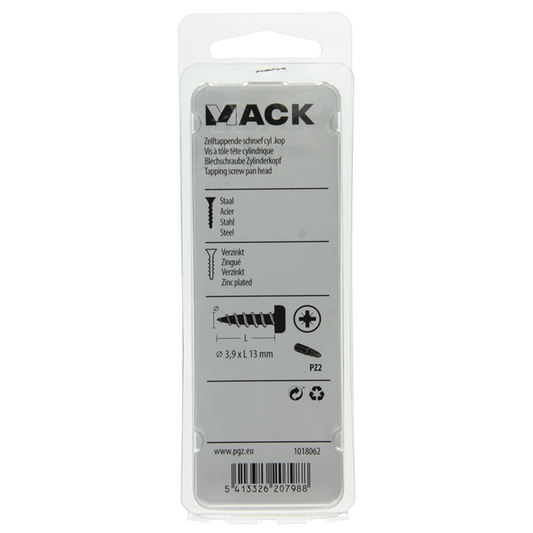 Mack 1018062 - vis autotaraudeuse à tête cylindrique galvanisée. 65 pièces 3,9 x 13 mm | 10 pièces