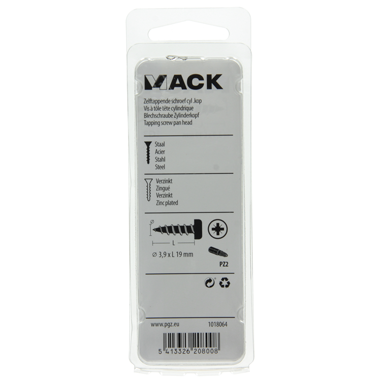Mack 1018064 - vis autotaraudeuse à tête cylindrique galvanisée. 56 pièces 3,9 x 19 mm | 5 pièces