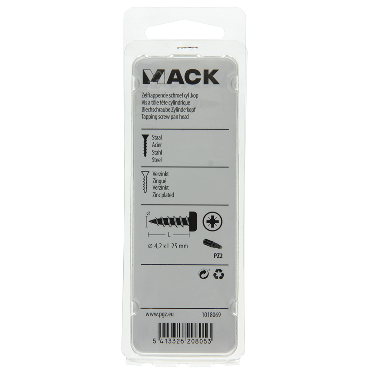 Mack 1018069 - vis autotaraudeuse à tête cylindrique galvanisée. 42 pièces 4,2 x 25 mm | 5 pièces