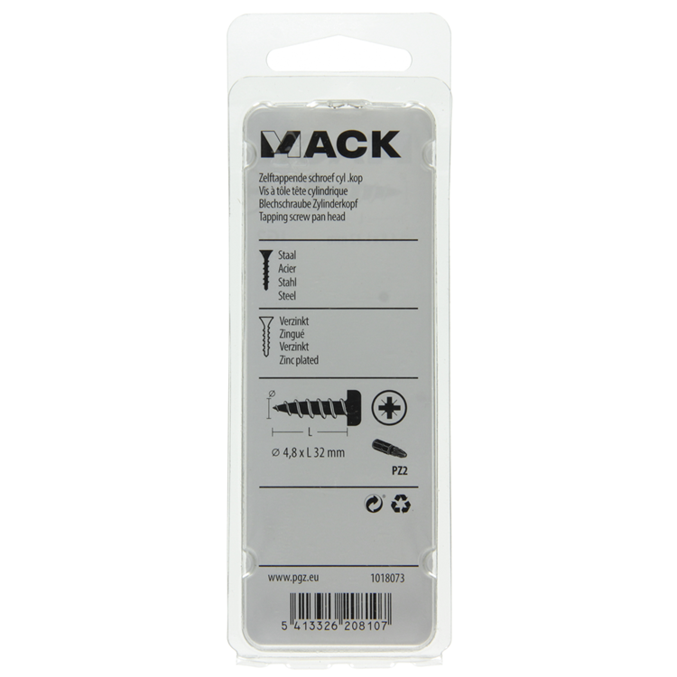 Mack 1018073 - vis autotaraudeuse à tête cylindrique galvanisée. 28 pièces 4,8 x 32 mm | 5 pièces