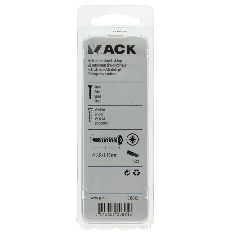Mack 1018082 - vis autoperceuse culasse plaquée 105 pcs 3,5 x 16 mm | 5 pièces