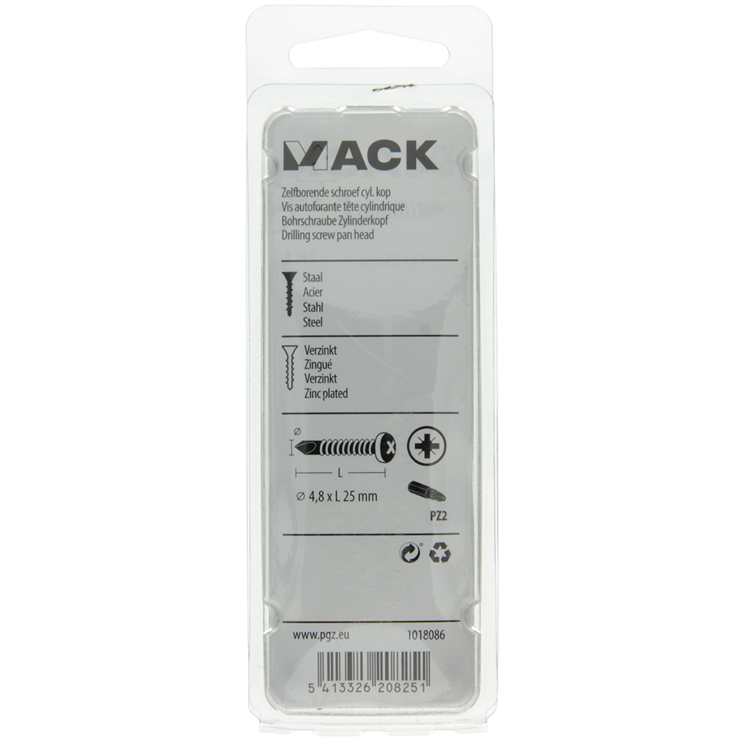 Mack 1018086 - vis autoperceuse tête cylindrique plaquée 55pcs 4,8 x 25 mm | 5 pièces