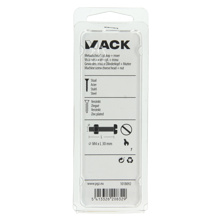 Mack 1018092 - vérin à vis métal. tête + écrou plaqué 40 pcs m4 x 30 mm | 5 pièces