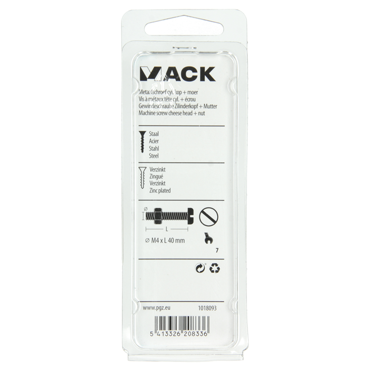 Mack 1018093 - vérin à vis métal. tête + écrou plaqué 34 pcs m4 x 40 mm | 5 pièces