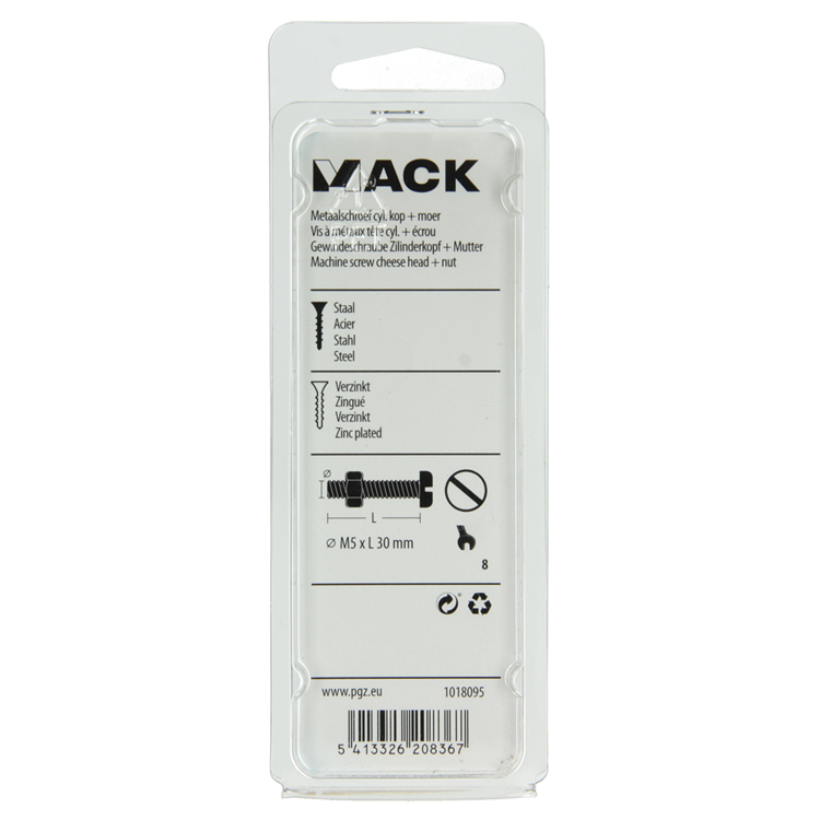 Mack 1018095 - vérin à vis métal. tête + écrou plaqué 28 pcs m5 x 30 mm | 5 pièces