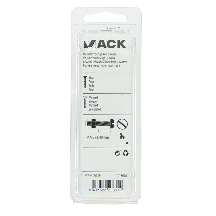 Mack 1018096 - vérin à vis métal. tête + écrou plaqué .25 pcs m5 x 40 mm | 5 pièces