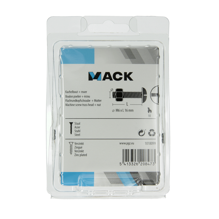Mack 1018099 - boulon de chauffage + écrou acier galvanisé 45 pcs m6 x 16 mm | 5 pièces
