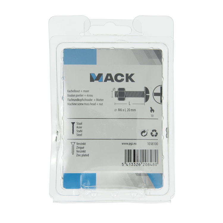 Mack 1018100 - boulon de chauffage + écrou acier galvanisé 40 pcs m6 x 20 mm | 5 pièces