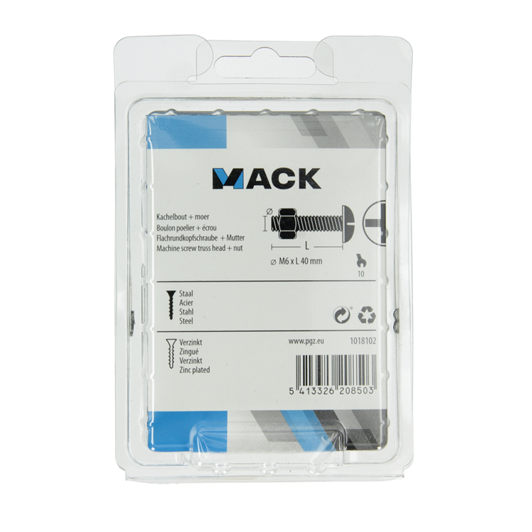 Mack 1018102 - boulon de chauffage + écrou acier galvanisé 30 pcs m6 x 40 mm | 5 pièces