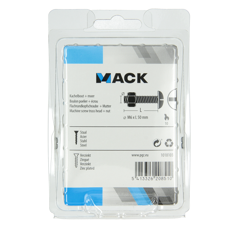 Mack 1018103 - boulon de chauffage + écrou acier galvanisé 26 pcs m6 x 50 mm | 5 pièces