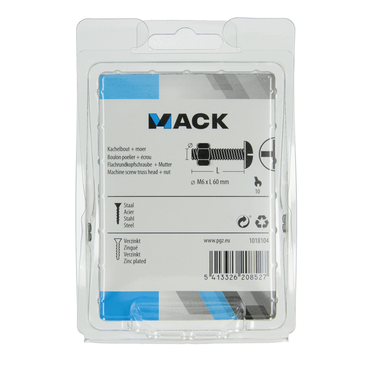 Mack 1018104 - boulon de poêle + écrou en acier galvanisé 22 pcs m6 x 60 mm | 5 pièces