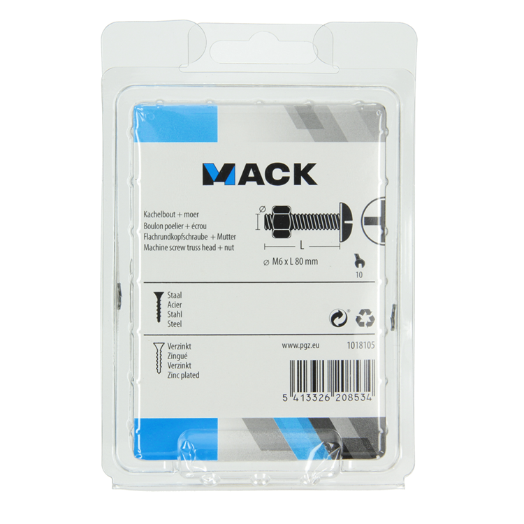 Mack 1018105 - boulon de chauffage + écrou acier galvanisé 18 pcs m6 x 80 mm | 5 pièces