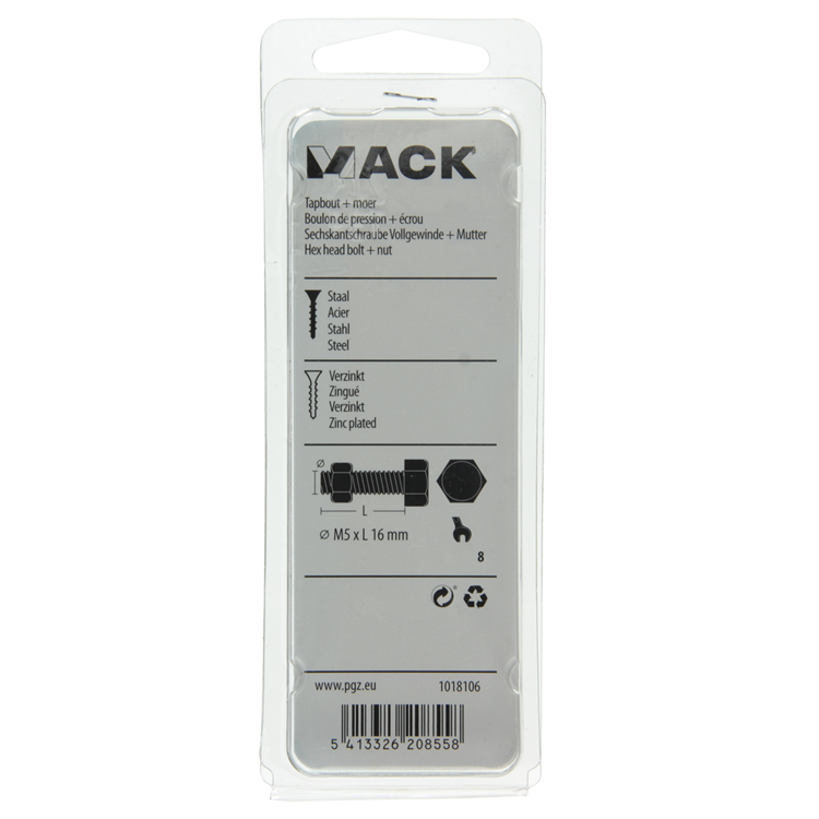 Mack 1018106 - boulon de robinet + écrou en acier galvanisé 40 pcs m5 x 16 mm | 5 pièces