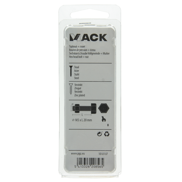 Mack 1018107 - boulon de robinet + écrou en acier galvanisé 35 pcs m5 x 20 mm | 5 pièces
