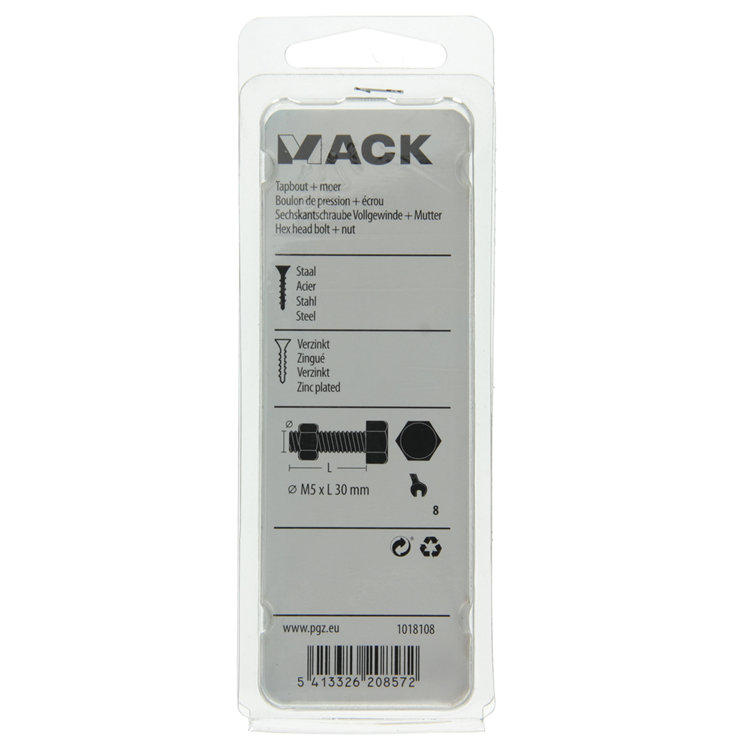 Mack 1018108 - boulon de robinet + écrou en acier galvanisé 30 pcs m5 x 30 mm | 5 pièces