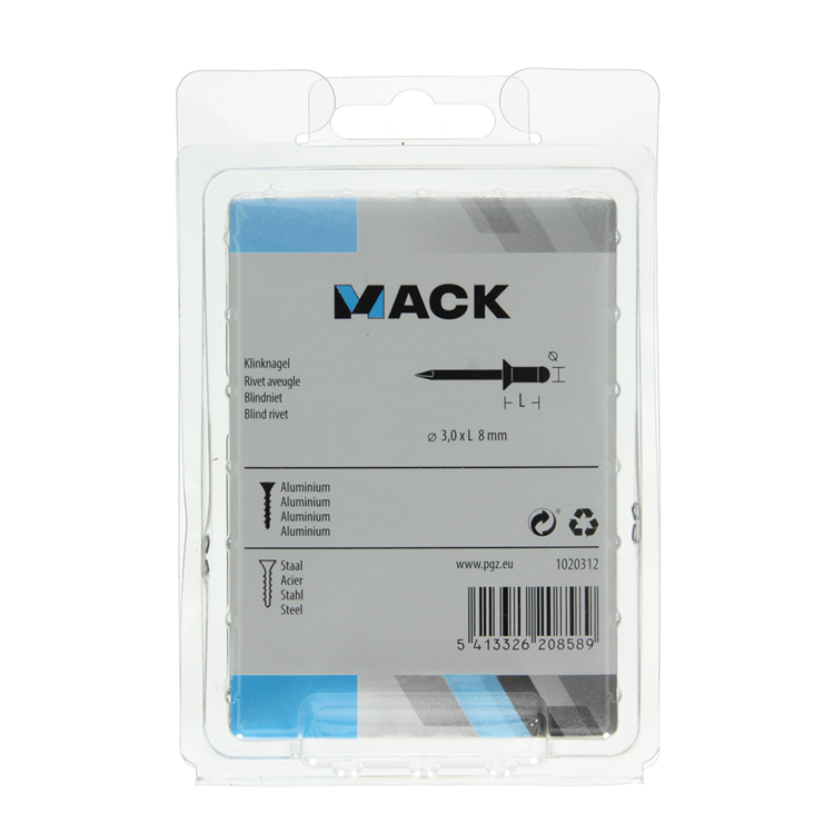 Mack 1020312 - 120 agrafes aveugles aluminium 3,2x8mm | 5 pièces
