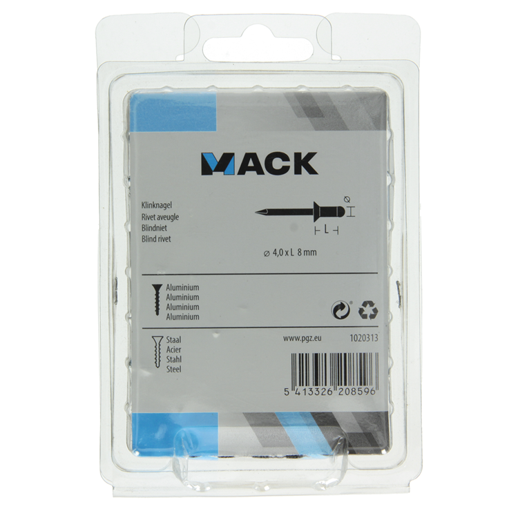 Mack 1020313 - 110 agrafes aveugles aluminium 4,0x8mm | 5 pièces