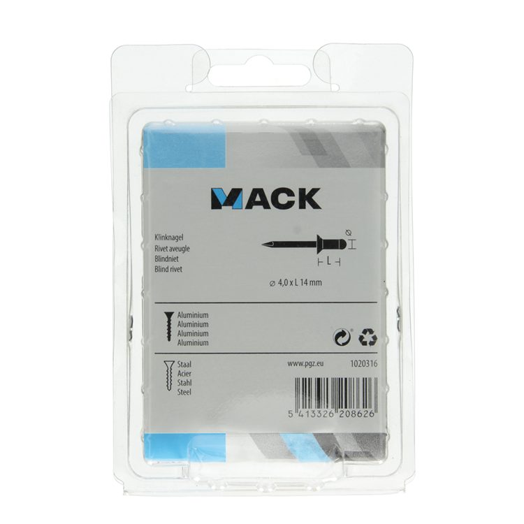 Mack 1020316 - 75 agrafes aveugles aluminium 4.0x14mm | 5 pièces