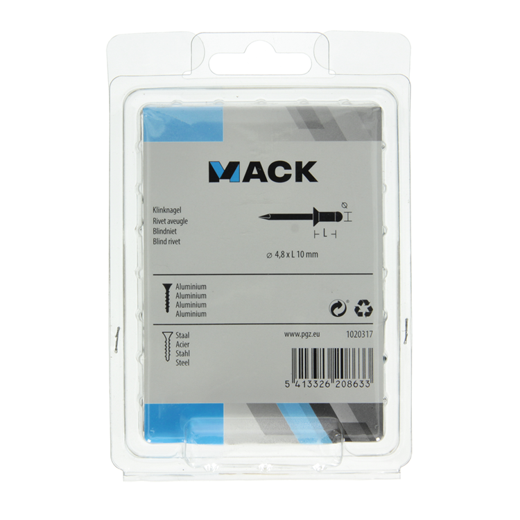 Mack 1020317 - 80 agrafes aveugles aluminium 4,8x10mm | 5 pièces
