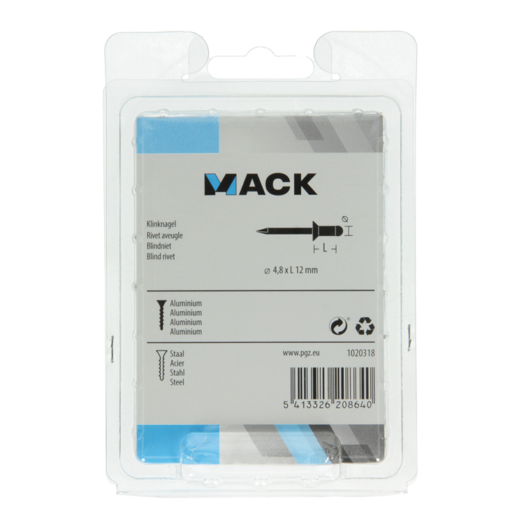 Mack 1020318 - 70 agrafes aveugles aluminium 4,8x12mm | 5 pièces