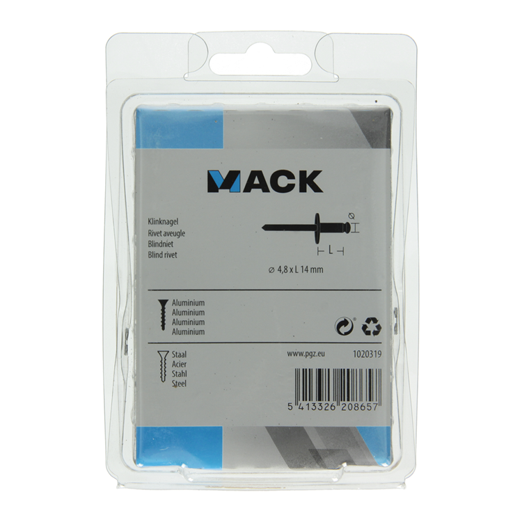 Mack 1020319 - 50 agrafes aveugles aluminium tête large 4,8x14mm | 3 pièces