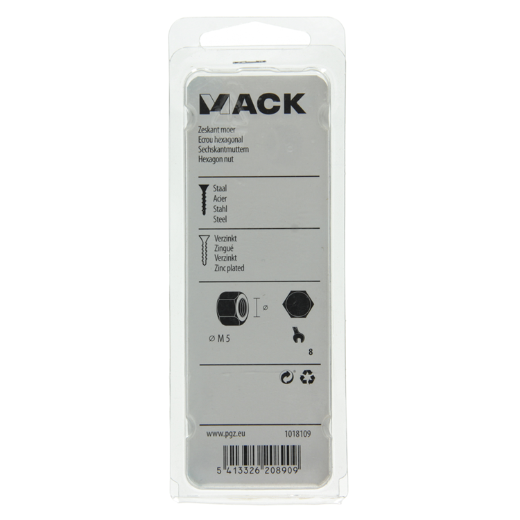 Mack 1018109 - écrou hexagonal en acier galvanisé 150 pcs m 5 | 5 pièces