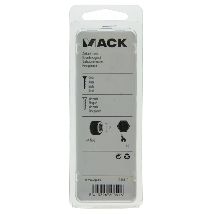 Mack 1018110 - écrou hexagonal en acier galvanisé 100 pcs m 6 | 5 pièces
