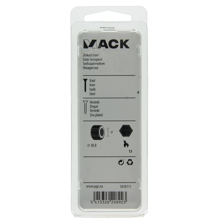 Mack 1018111 - écrou hexagonal en acier galvanisé 45 pcs m 8 | 5 pièces
