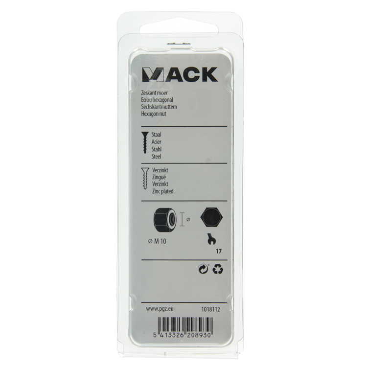 Mack 1018112 - écrou hexagonal en acier galvanisé 20 pcs m 10 | 5 pièces