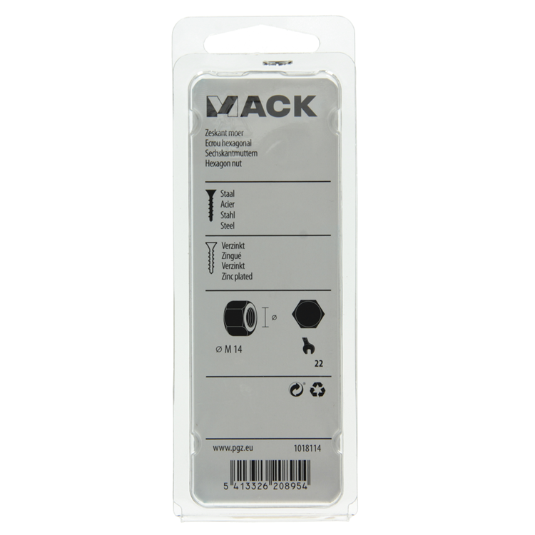 Mack 1018114 - écrou hexagonal en acier galvanisé 9 pièces m 14 | 5 pièces