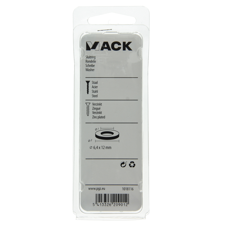 Mack 1018116 - rondelle acier galvanisé 150 pcs 6,4 x 12 mm | 5 pièces