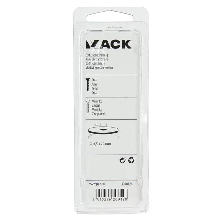 Mack 1018124 - rondelle de corps galvanisée80 pcs 6,5 x 20 mm | 5 pièces