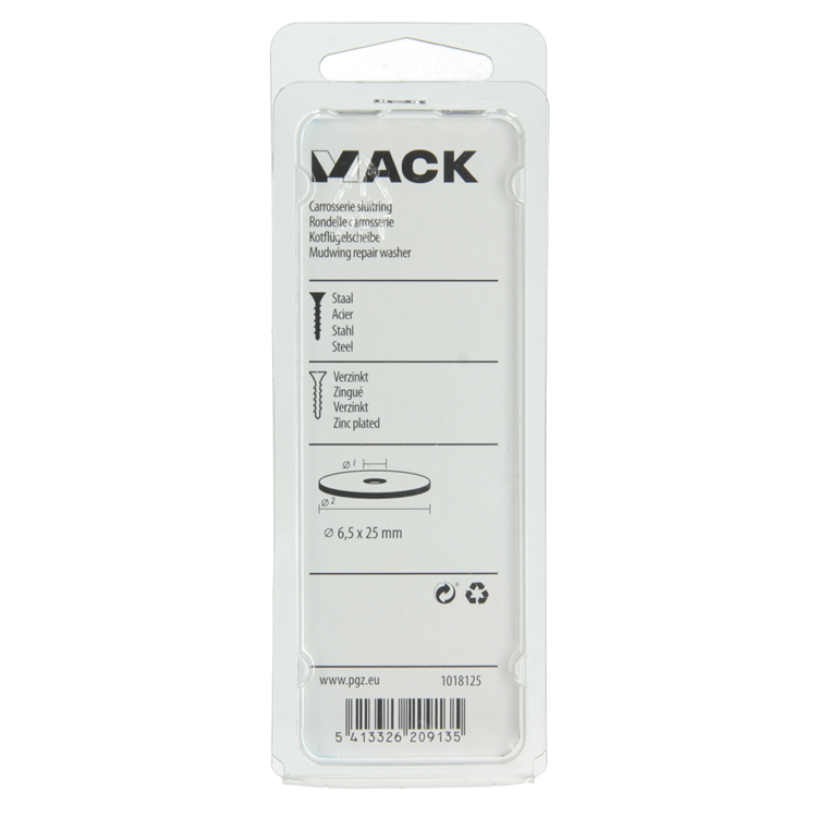 Mack 1018125 - rondelle de corps galvanisée55 pcs 6,5 x 25 mm | 5 pièces