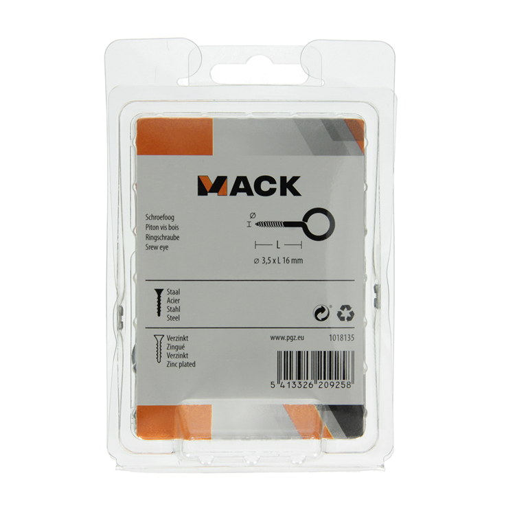 Mack 1018135 - oeil à vis en acier galvanisé 45pcs 3,5 x 16 mm | 5 pièces