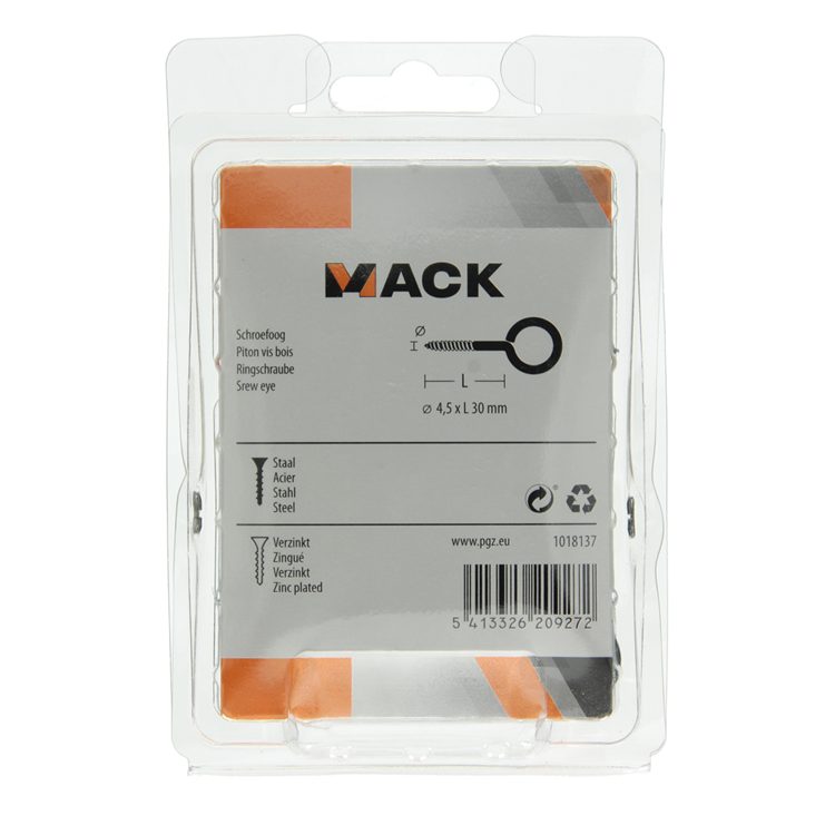Mack 1018137 - oeil à vis en acier galvanisé 25 pcs 4,5 x 30 mm | 5 pièces