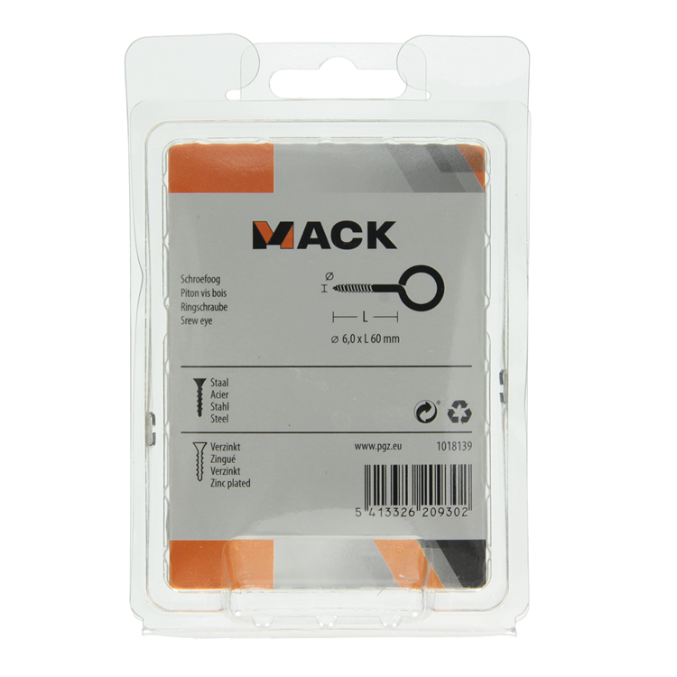 Mack 1018139 - oeil à vis en acier galvanisé 9 pcs 6,0 x 60 mm | 5 pièces