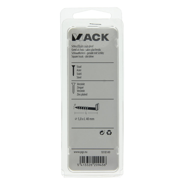 Mack 1018149 - vis à oreilles avec fente galvanisée 18 pcs 5,0 x 40 mm | 5 pièces
