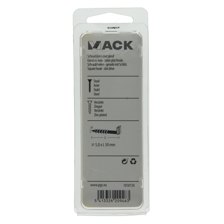 Mack 1018150 - vis à oreilles avec fente galvanisée 16 pcs 5,0 x 50 mm | 5 pièces