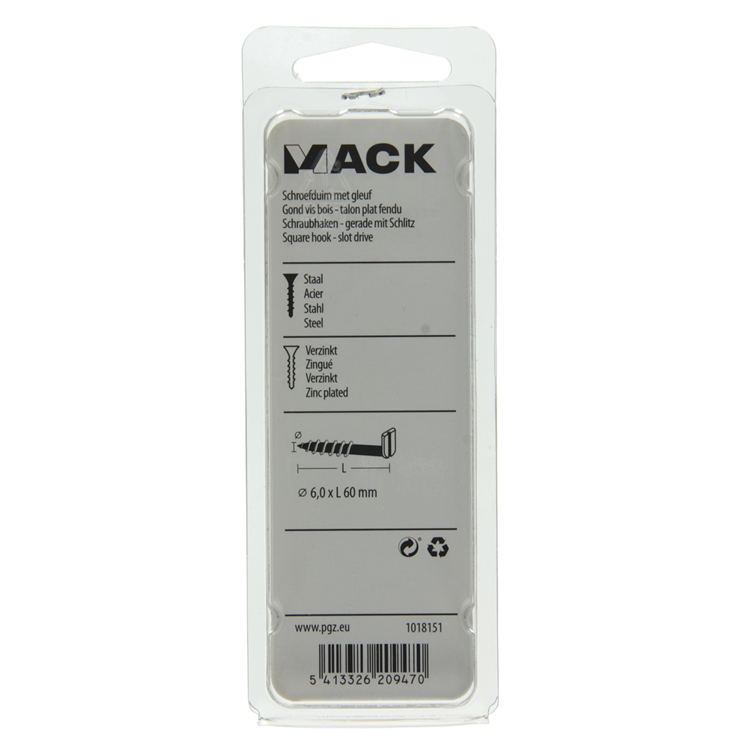 Mack 1018151 - vis à oreilles avec fente galvanisée 12 pcs 6,0 x 60 mm | 5 pièces