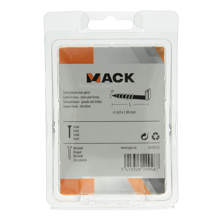 Mack 1018152 - vis à oreilles avec fente galvanisée 11 pièces 6,0 x 80 mm | 5 pièces