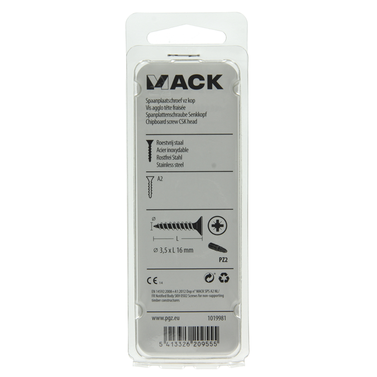 Mack 1019981 - vis pour panneaux d'aggloméré tête VZ acier inoxydable 110 pcs 3,5 x 16 mm | 5 pièces
