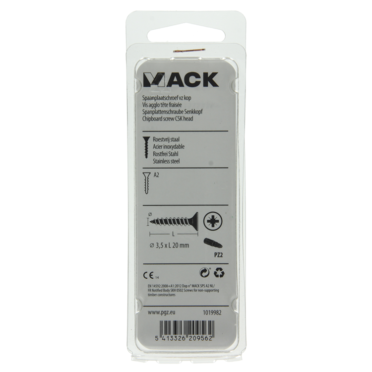 Mack 1019982 - vis pour panneaux d'aggloméré tête VZ acier inoxydable 100 pcs 3,5 x 20 mm | 5 pièces