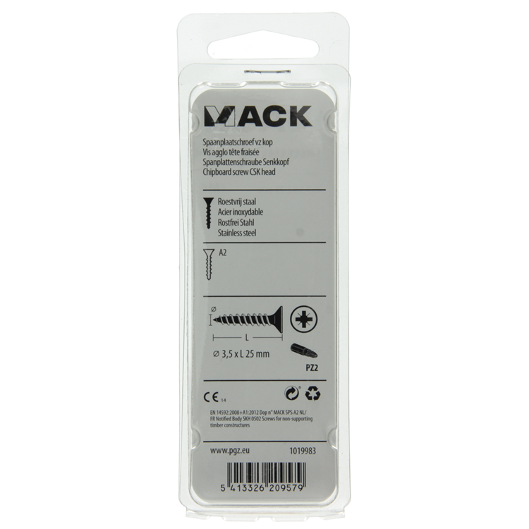 Mack 1019983 - vis pour panneaux d'aggloméré tête VZ acier inoxydable 85 pcs 3,5 x 25 mm | 5 pièces