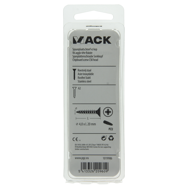 Mack 1019986 - vis pour panneaux d'aggloméré tête VZ acier inoxydable 80 pièces 4,0 x 20 mm | 5 pièces