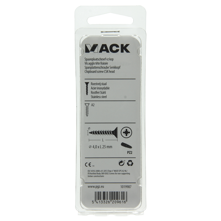 Mack 1019987 - vis pour panneaux d'aggloméré tête VZ acier inoxydable 70 pièces 4,0 x 25 mm | 5 pièces