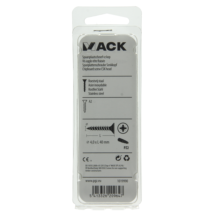 Mack 1019990 - vis pour panneaux d'aggloméré tête VZ acier inoxydable 40 pièces 4,0 x 40 mm | 5 pièces
