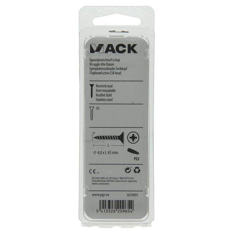 Mack 1019991 - vis pour panneaux d'aggloméré tête VZ acier inoxydable 35 pièces 4,0 x 45 mm | 5 pièces